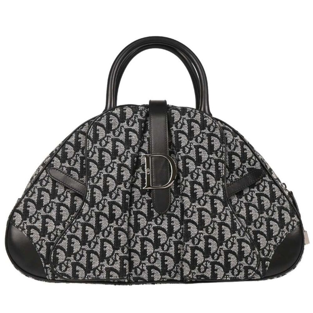 Christian Dior Vintage Saddle Bowler Diorissimo Canvas Black Canvas Handbag